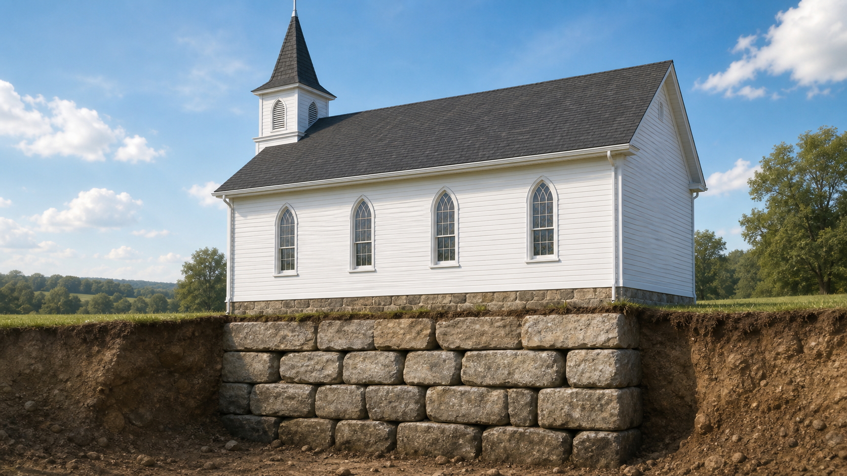 Foundation stones showing hidden support